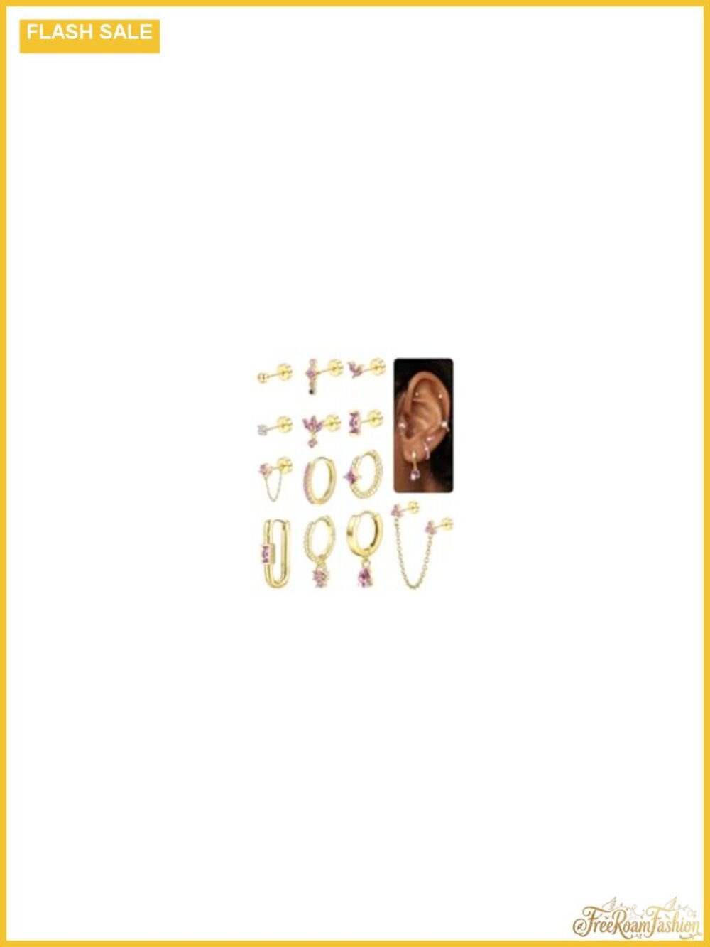 14K Gold Plated Flat Back Stud Earrings Set Hypoallergenic Surgical Steel for